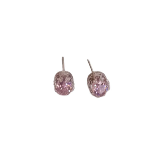 Small Pink Crown Silver Earrings