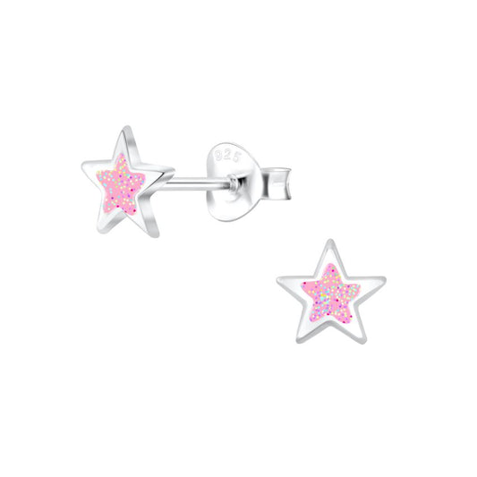 Small Pink Star Sterling Silver Earrings