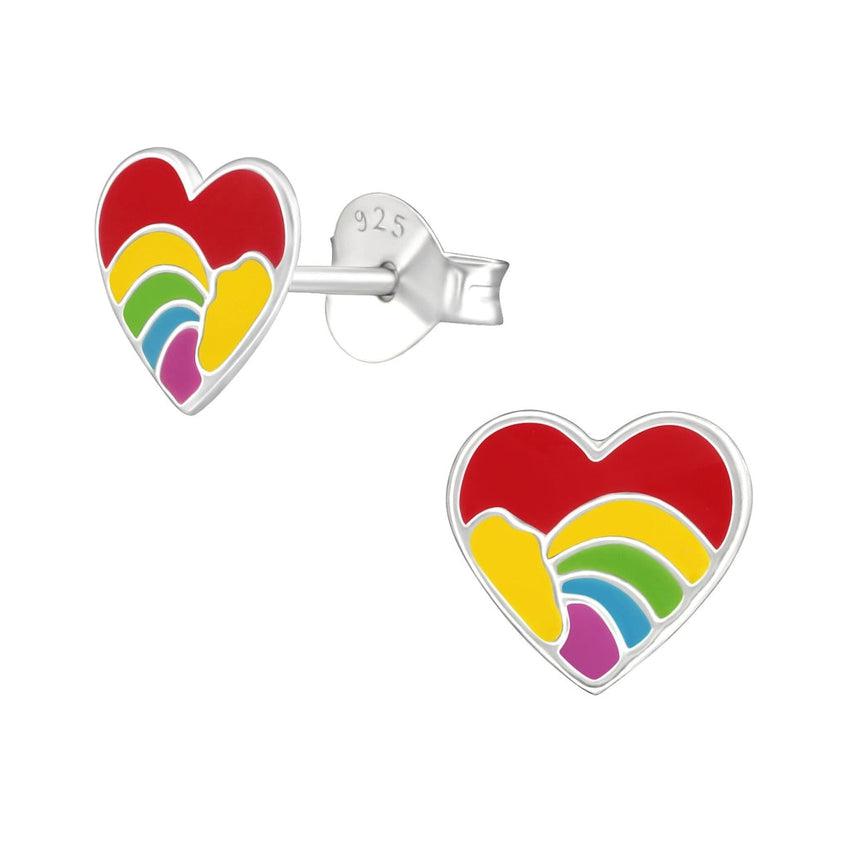 Small Rainbow Heart Sterling Silver Earring