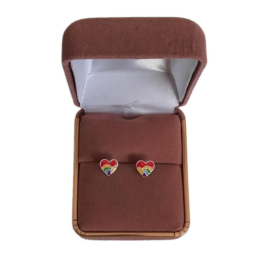 Small Rainbow Heart Sterling Silver Earring