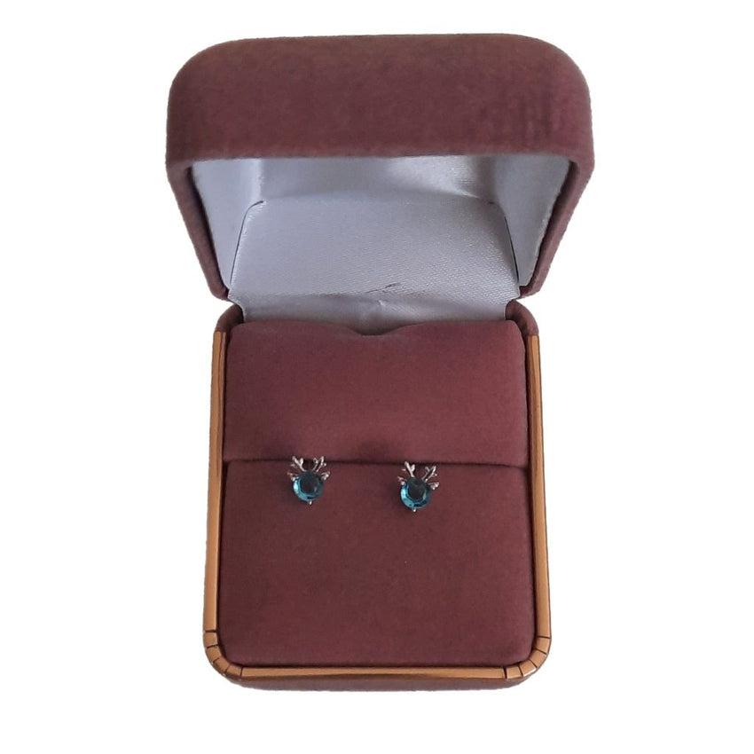 Small Silver Blue Cubic Zirconia Elk Earrings