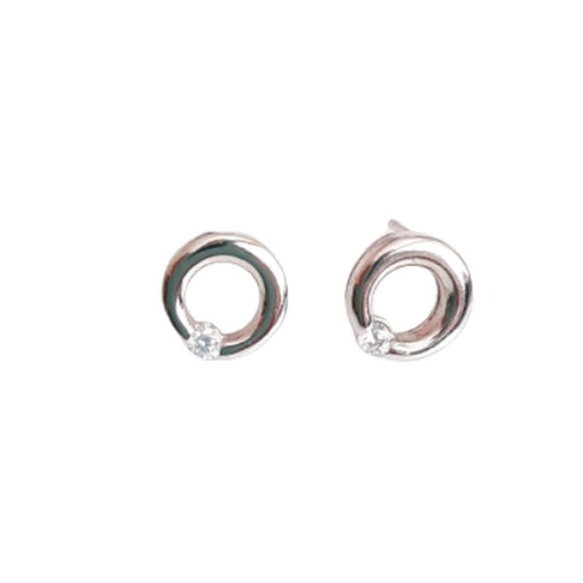 Small Silver Circle Earrings With CZ