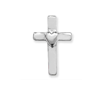 Small Silver Cross With a Heart Centre Girls Pendant