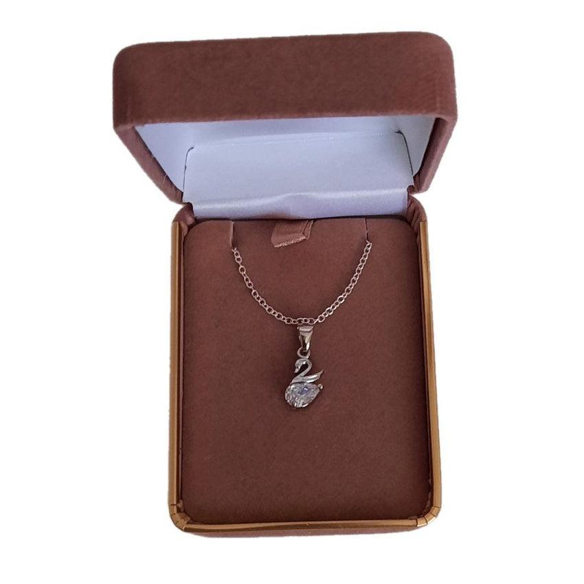 Small Silver White Swan Pendant Set With Solitaire Stones