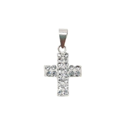 Small Square Crystal Sterling Silver Girls Cross