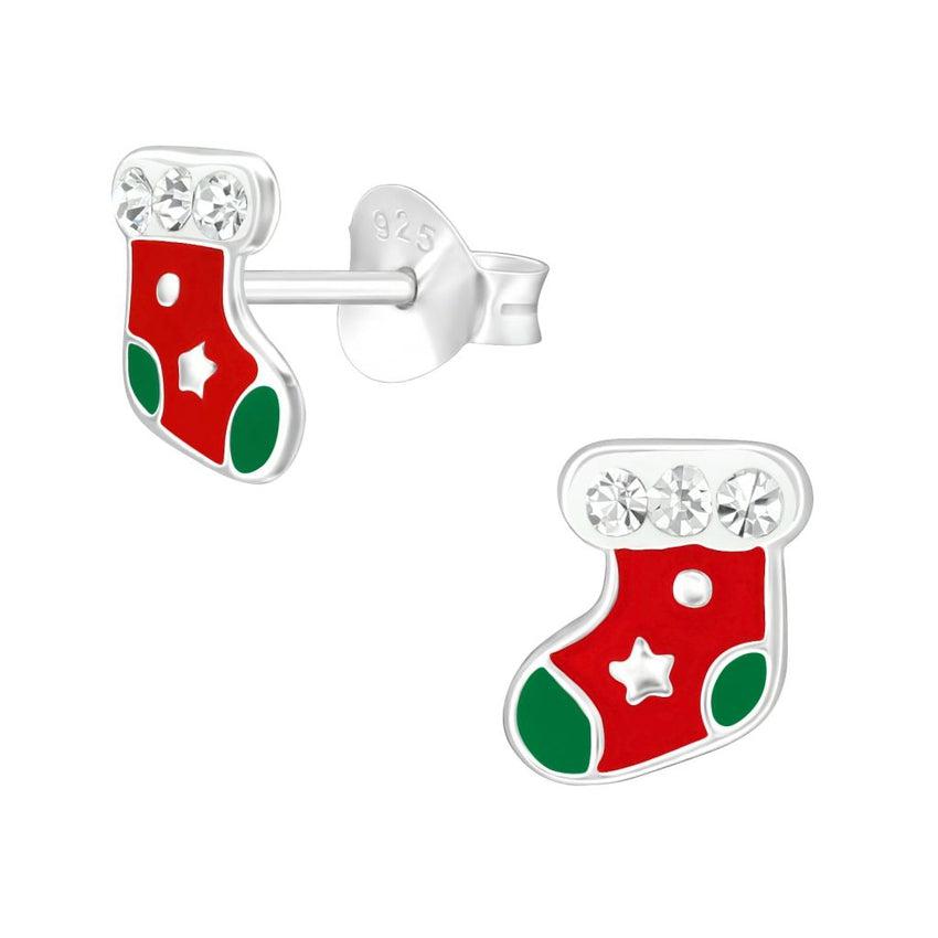 Small Sterling Silver Christmas Stocking Earrings