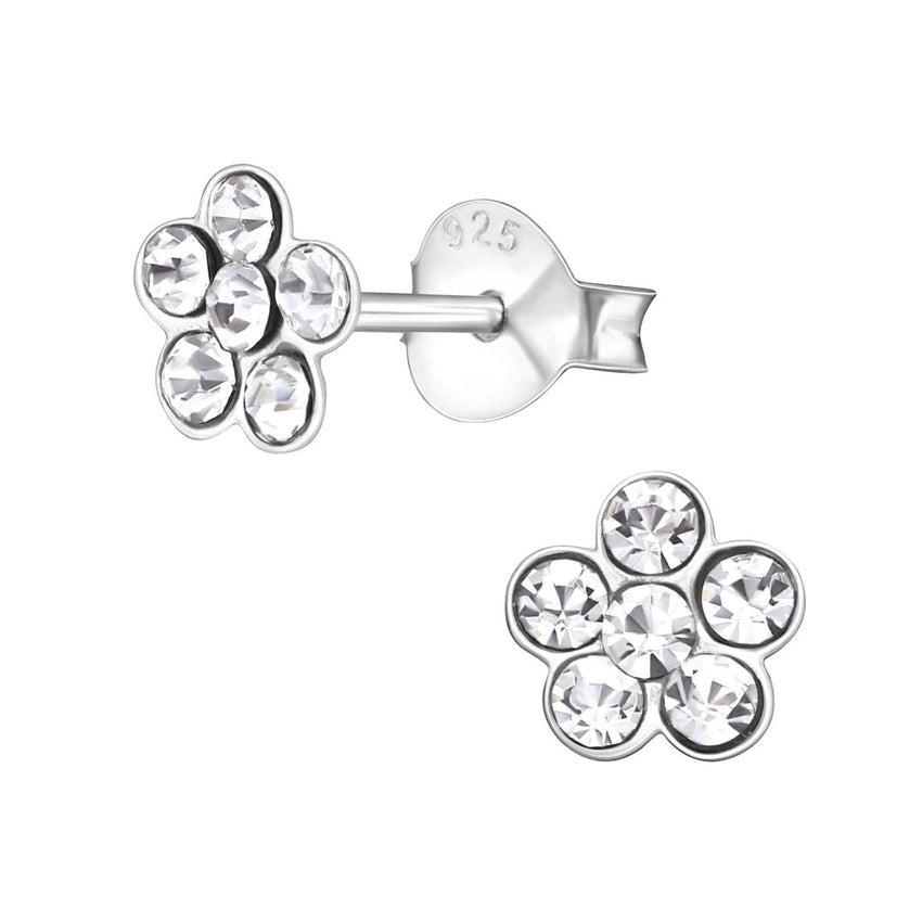 Small Sterling Silver Crystal Flower Earrings