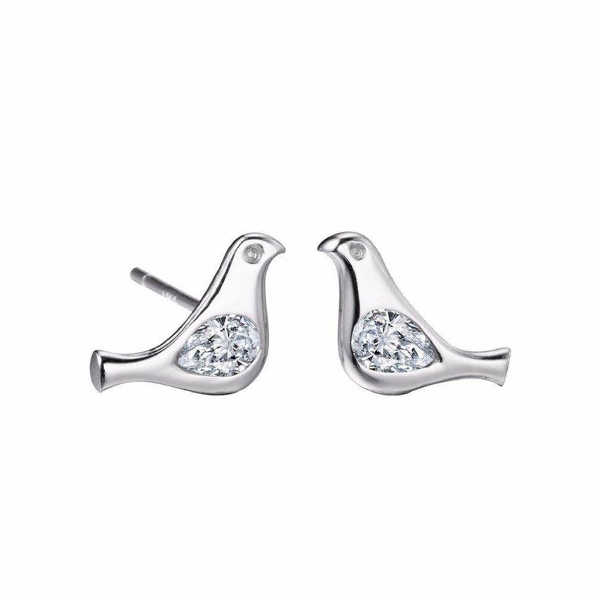 Small Sterling Silver Dove Confirmation Earrings With A Cubic Zirconia Middle