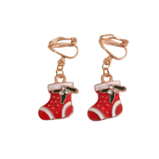 Small Stocking Clip On Earrings