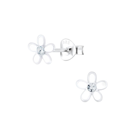 Small White Flower Sterling Silver Stud Earrings