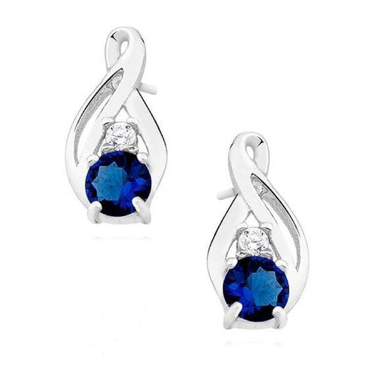 Small Blue Cubic Zirconia Silver Earrings