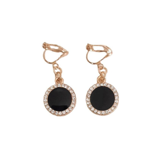 Small Circle Black Diamante Clip On Earrings