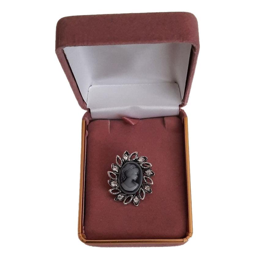 Small Crystal Set Traditional Cameo Brooch