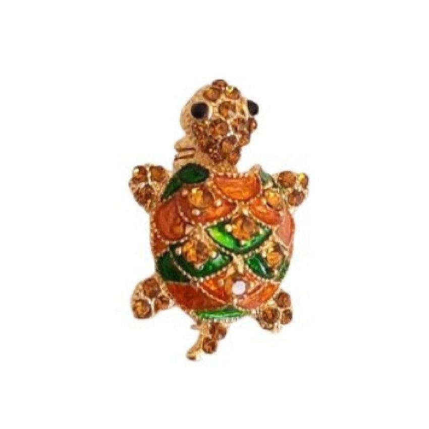 Small Cute Orange And Green Turtle Brooch