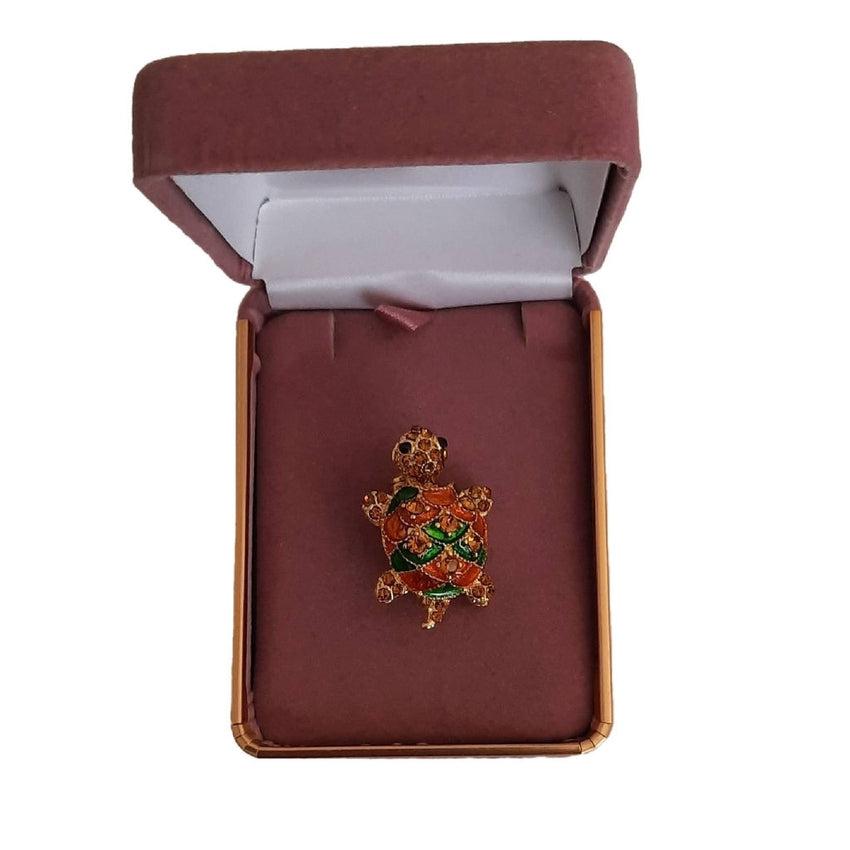 Small Cute Orange And Green Turtle Brooch