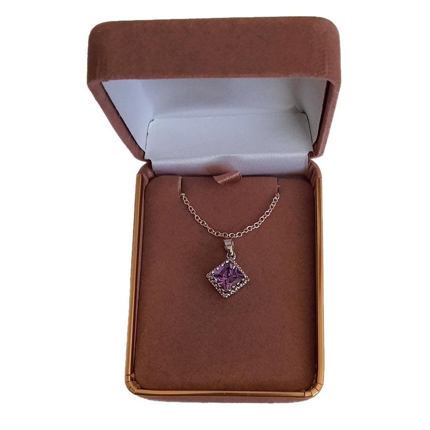 Small Diamond Shaped Cubic Zirconia Purple Pendant
