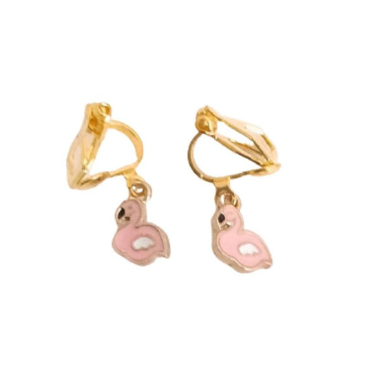 Small Pink Flamingo Kids Clip On Earrings