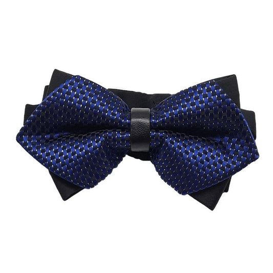 Small Pointed Silver Spotted Navy Blue Bow Tie
