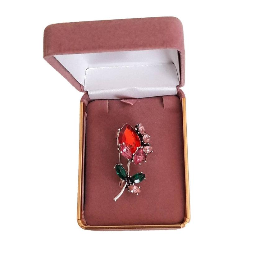 Small Red And Gold Flower Brooch