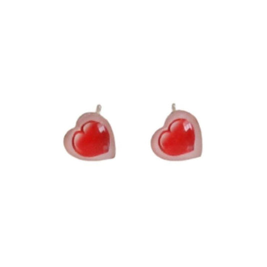 Small Red And Pink Heart Silver Stud Earrings