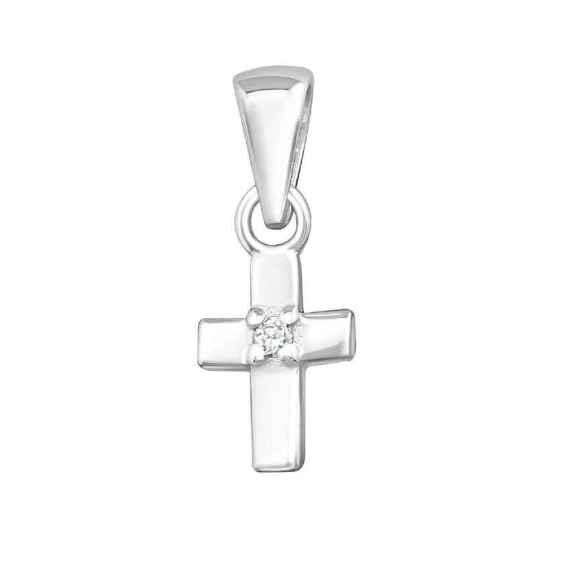 Small Square Communion Cross CZ Pendant