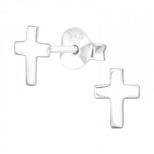 Small Square Sterling Silver Stud Cross Communion Earrings