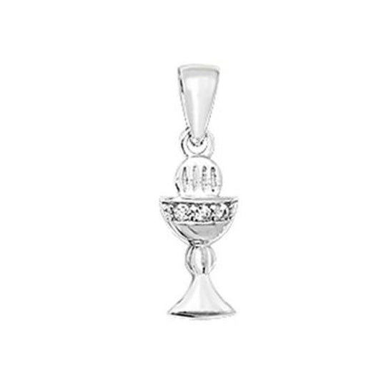 Small Sterling Silver Host Chalice Pendant With a CZ Centre