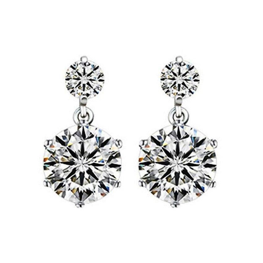 Small Two Cubic Zirconia Stone Drop Silver Earrings