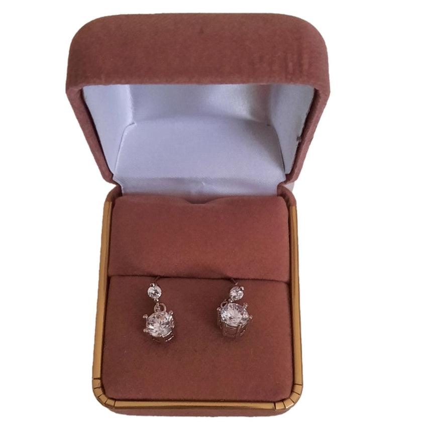 Small Two Cubic Zirconia Stone Drop Silver Earrings