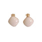 Small White Enamel On Gold Clip On Earrings