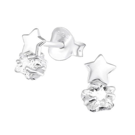 Small Zirconia And Star Sterling Silver Stud Earrings