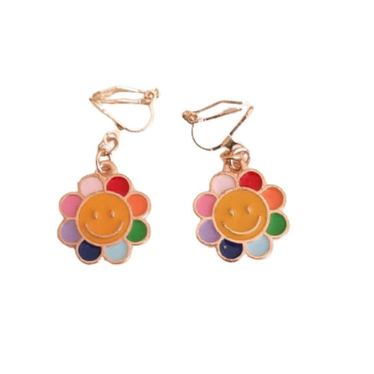 Smiley Flower Clip On Earrings
