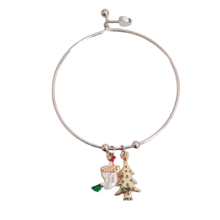 Snowman And Tree Charm Christmas Bangle