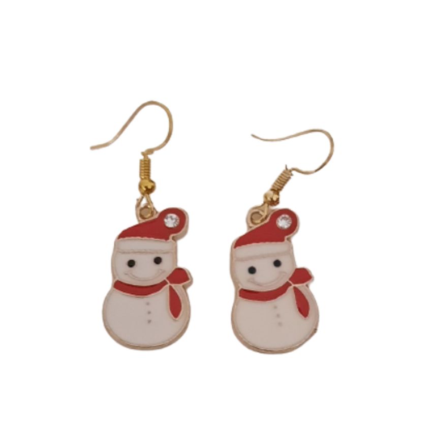 Snowman Diamante Hat Christmas Earrings