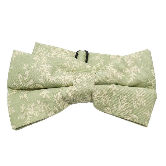 Soft Pale Green With White Flowers Bow Tie