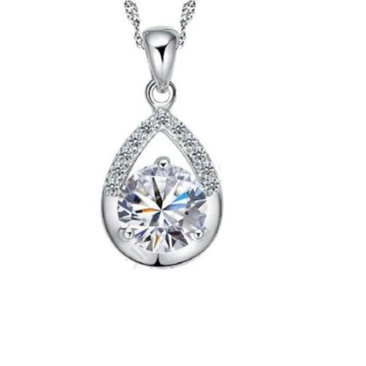 Solitaire Centre Diamante Surround Pear Shaped Pendant