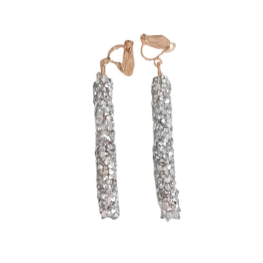 Sparkly Metal Drop Clip On Earrings