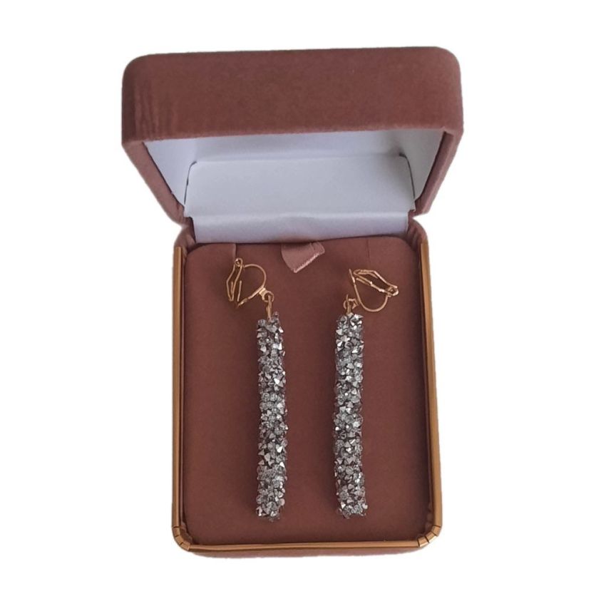 Sparkly Metal Drop Clip On Earrings