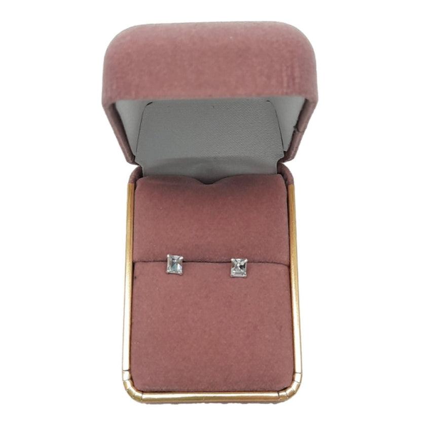 Square 4mm White Stone CZ Kids Earrings
