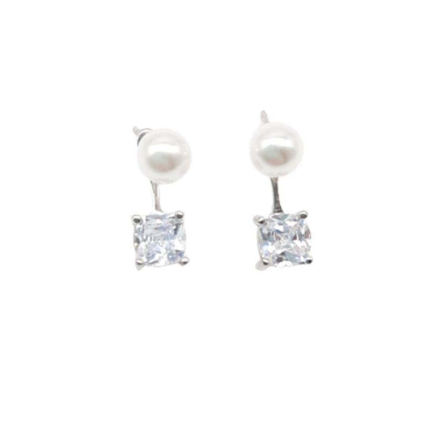 Square Cubic Zirconia Stone Earrings With Pearls