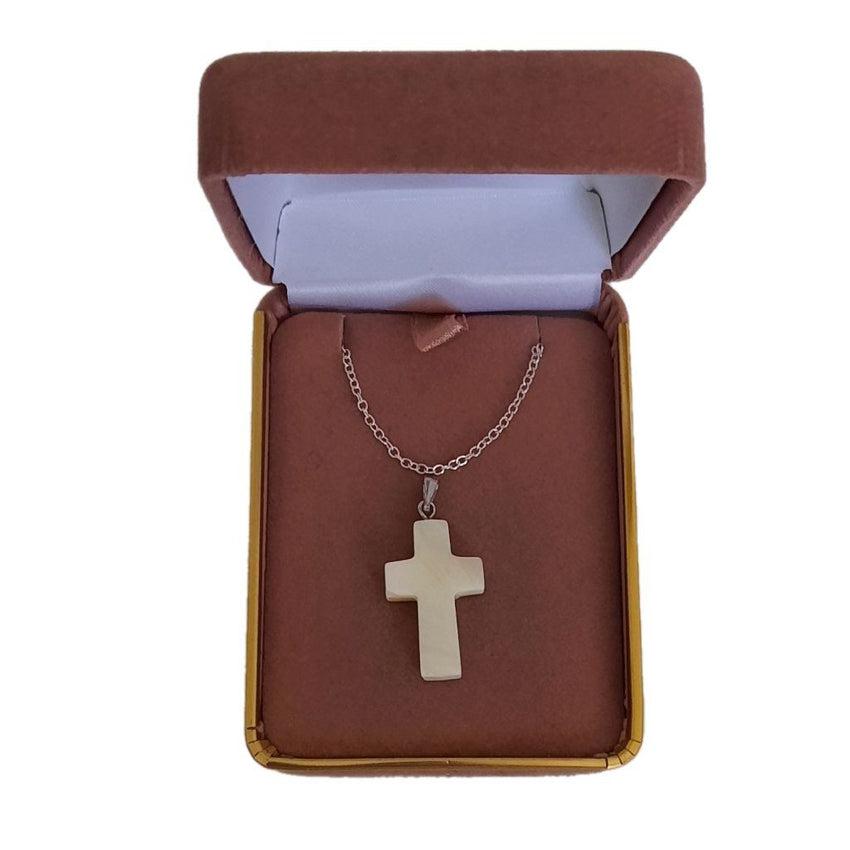 Square Cut Mother of Pearl Cross Necklace
