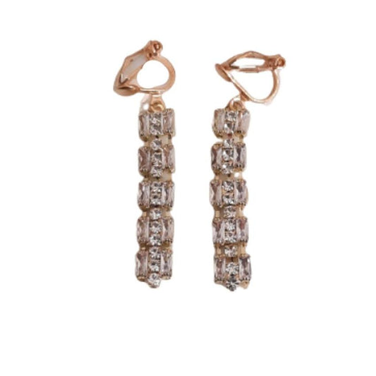 Square Diamante Drops Clip On Earrings