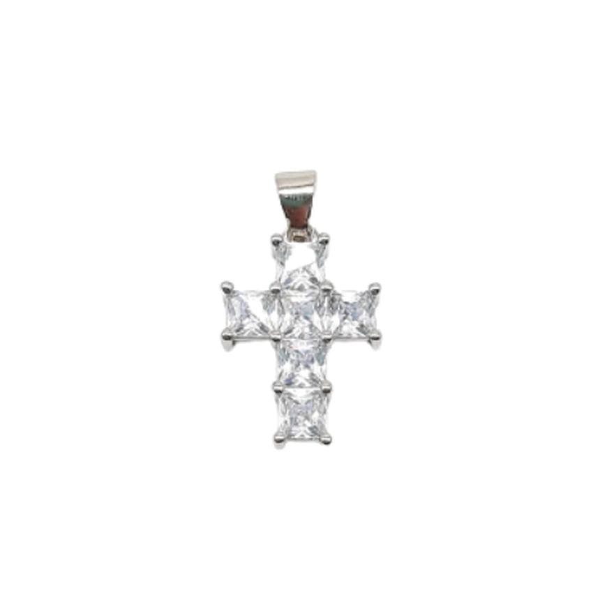 Square Stone Cross Pendant On A Silver Chain