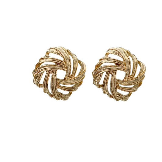 Square Swirl Gold Clip On Earrings