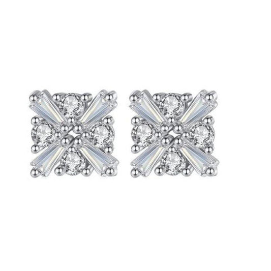 Square Cubic Zirconia Starburst Earrings