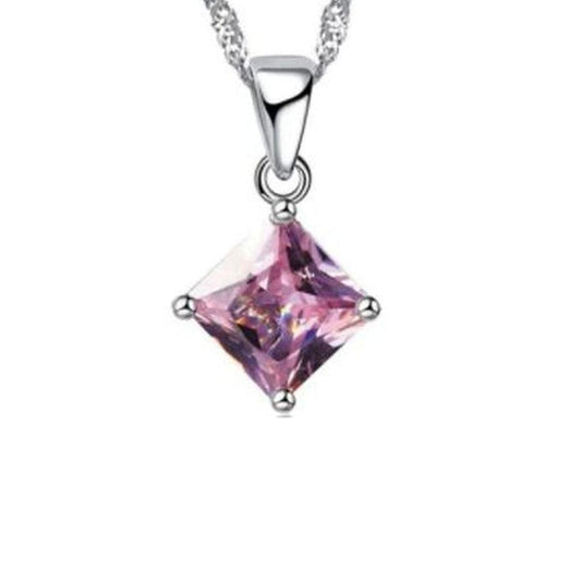 Square Diamond Shape Pink Stone Pendant