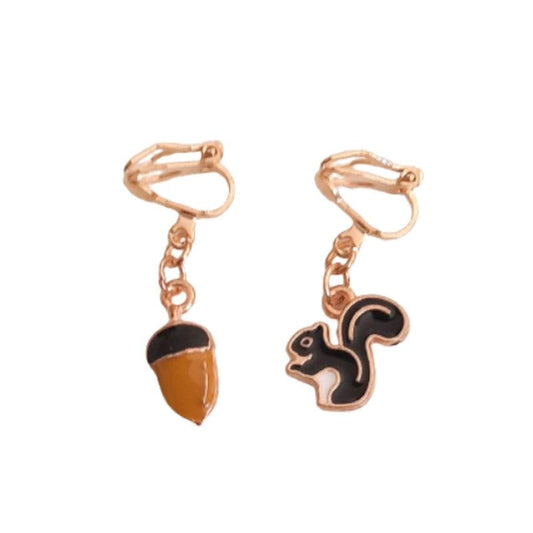 Squirrel And Acorn Clip On Earrings