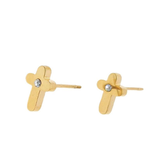 Stainless Steel Girls Gold Cross Communion Earrings
