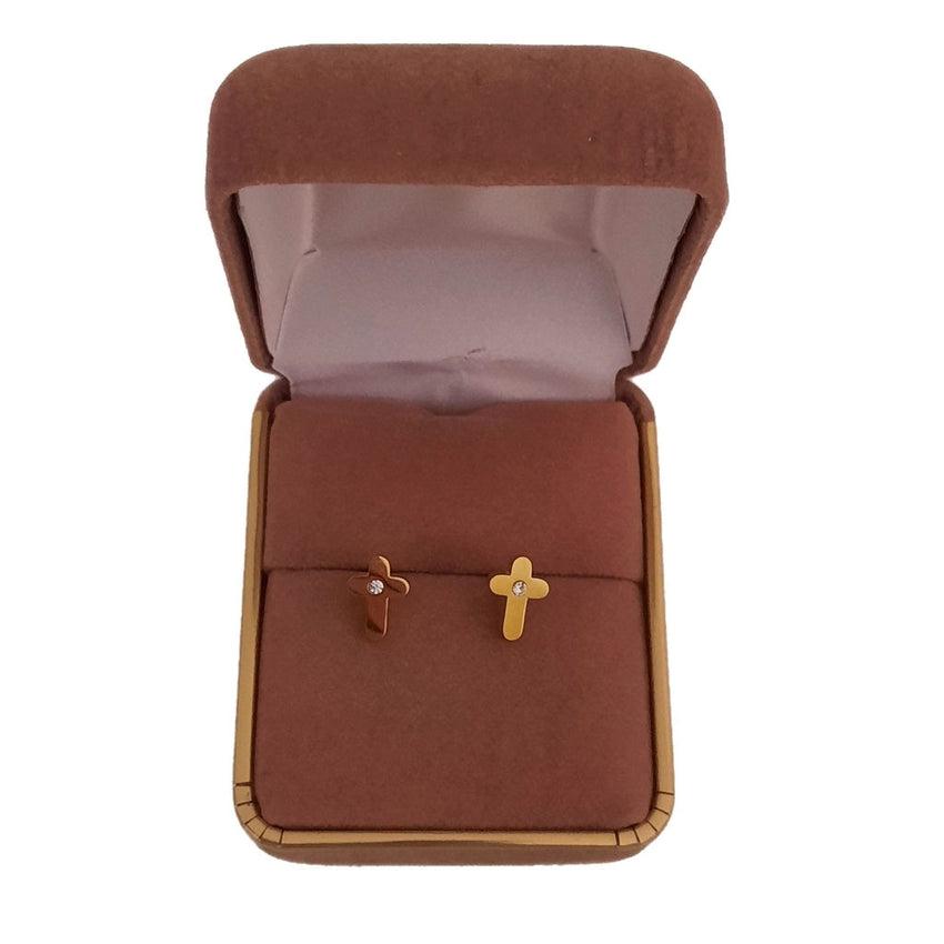Stainless Steel Girls Gold Cross Communion Earrings