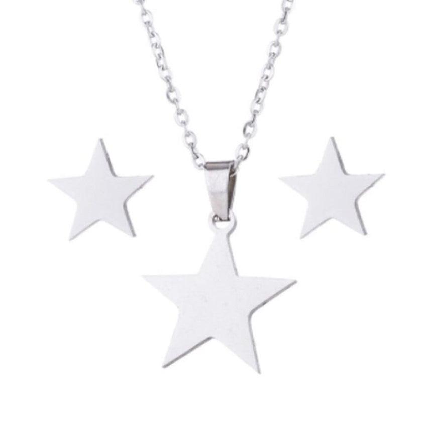 Stainless Steel Star Earrings And Necklace Set